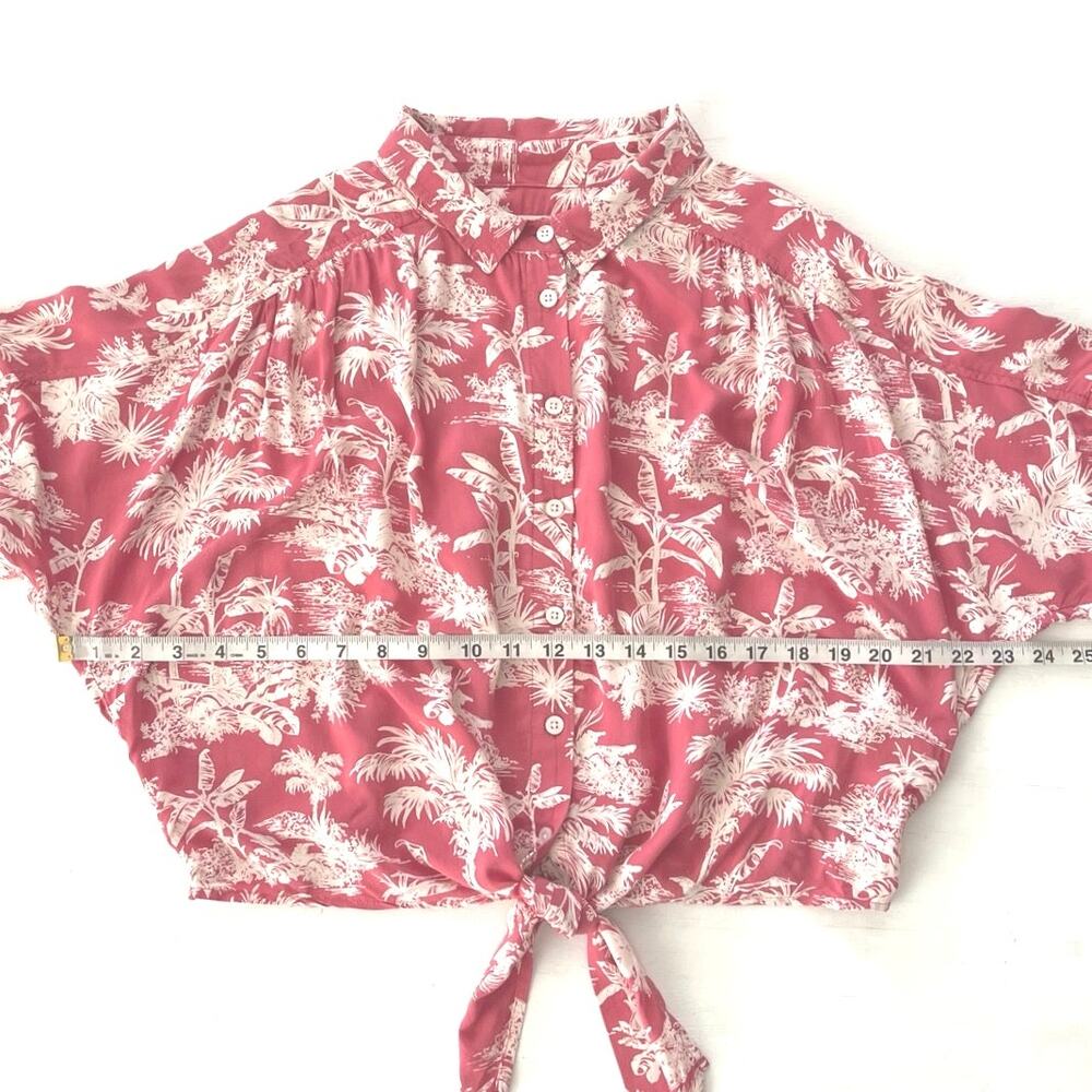 American Eagle Cropped Hawaiian Shirt Womens Size L Casual Coquette Tropical - Picture 10 of 14